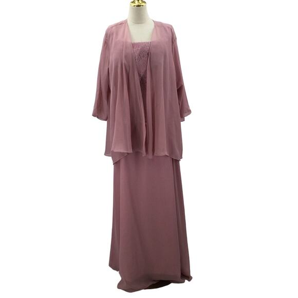 MOTHER OF THE BRIDE SZ 16 curvy plus pink lace 2 pc jacket maxi dress NEW B37 - Picture 1 of 9
